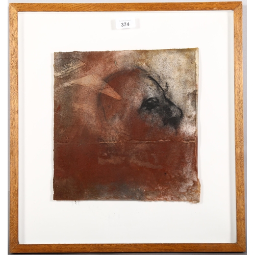 374 - William Macilraith, red clay head, mixed media on paper, Connaught Brown London label to reverse, da... 