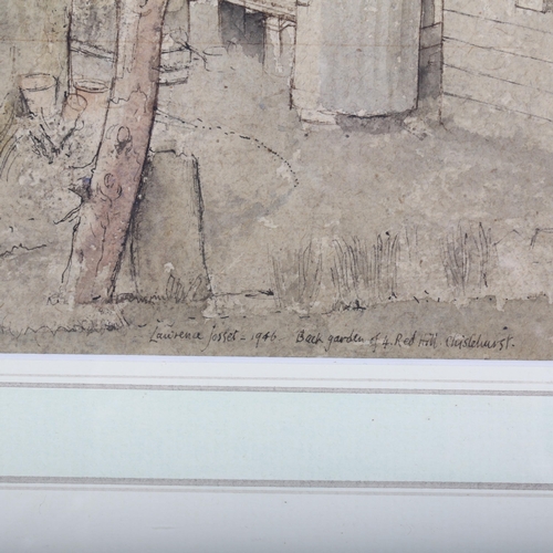 377 - Lawrence Josset (1910 - 1995), back garden of 4 Red Hill Chislehurst, watercolour, signed and dated ... 