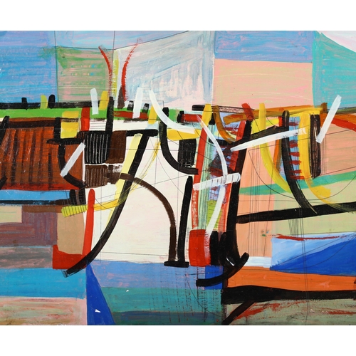 383 - Contemporary abstract composition, oil on panel, unsigned, 43cm x 82cm, unframed