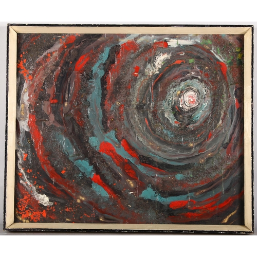 385 - Abstract vortex composition, mid-20th century impasto oil on board, initialled RS '61 verso, 50cm x ... 