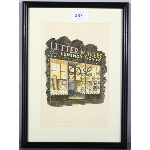 387 - Eric Ravilious (1903-1942), lithograph in colours on paper, Letter Maker, 16cm x 14cm, mounted, glaz... 