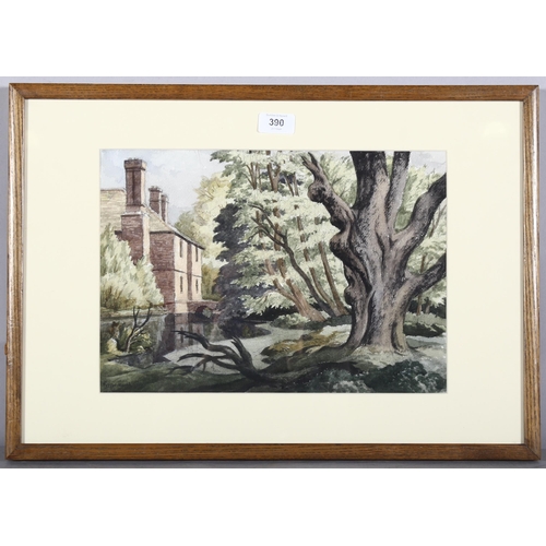 390 - George Mackley, (1900-1983), watercolour on paper, The Wooded Garden, signed lower left, 25.5cm x 36... 