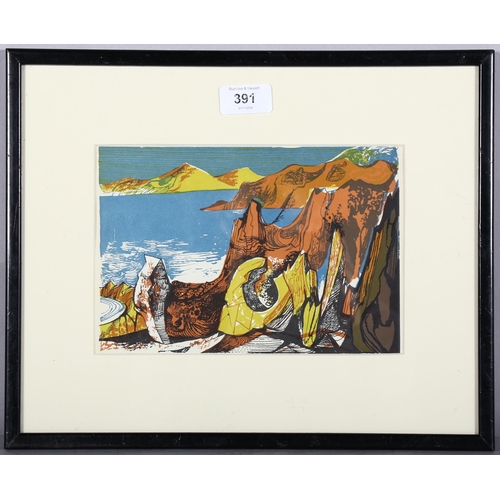 391 - John Minton (1917-1957), lithograph in colours on wove paper, Corsican Coast, 15.2cm x 22.2cm, mount... 