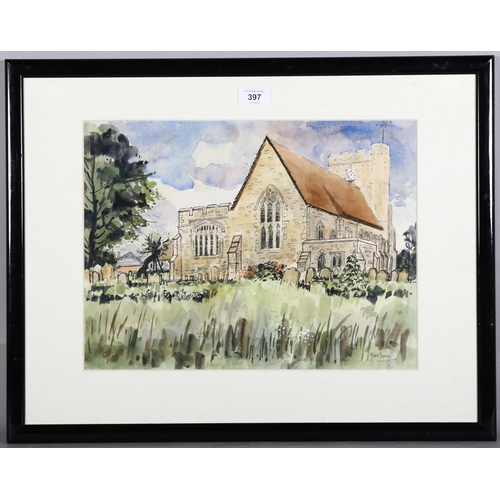 397 - Robert Tavener (1920-2004), watercolour on paper, Sussex Church, signed lower right, 30cm x 40.5cm, ... 