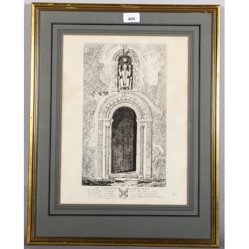 409 - John Sell Cotman (1782-1842), etching on paper, The South Doorway – Hadiscoe Church (1814), 36cm x 1... 