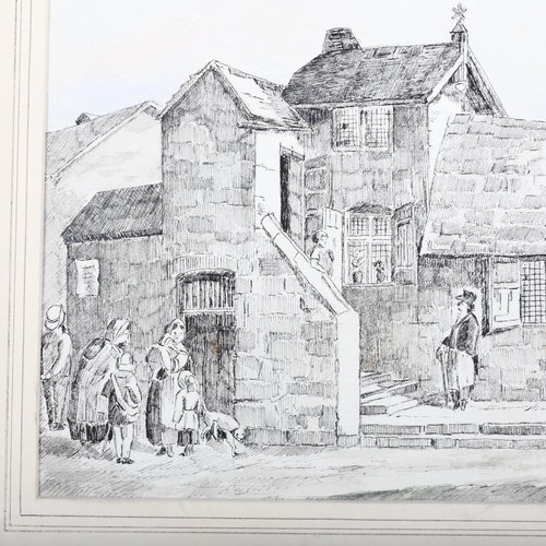 413 - Late Nineteenth Century English School, pen on card, Outside the Schoolhouse, 19cm x 30cm, unsigned,... 