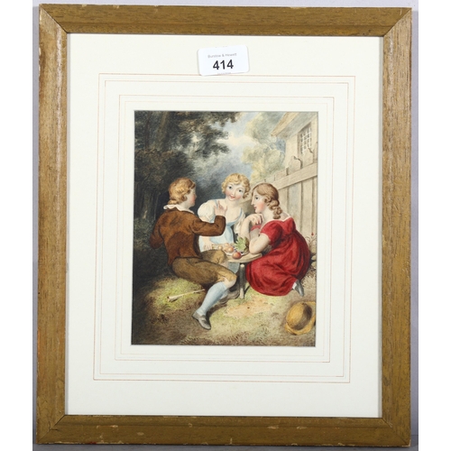 414 - Catherine Cape (XIX), watercolour on paper, The Picnic (1822), initialled CC lower right and signed ... 