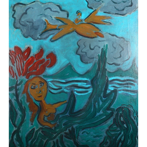 419 - The Mermaid, contemporary oil on canvas, indistinctly signed, 50cm x 40cm, framed