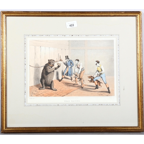 422 - Henry Alken, bear baiting, colour engraving, 1820, and F Fairholt, city trained bands, coloured engr... 