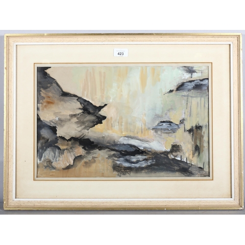 423 - Abstract composition, mid-20th century watercolour, unsigned, 30cm x 46cm, framed