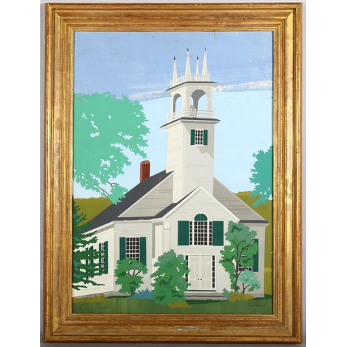 429 - Maxfield Parrish, North Wilmot Church New Hampshire, applique/paint construction, 67cm x 47cm, frame... 