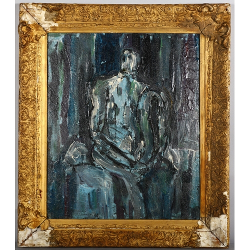 430 - Contemporary abstract figure, oil on canvas laid on board, unsigned, 60cm x 48cm, framed