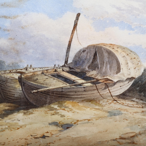 432 - Attributed to Samuel Prout (1783 - 1852), fishing boats on a beach, watercolour, unsigned, 23cm x 33... 