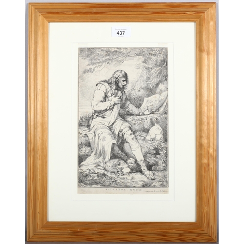 437 - John Hamilton Mortimer, portrait of Salvator Rosa, etching 1778, plate 29cm x 18cm, framed