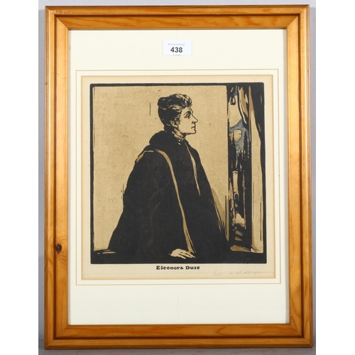 438 - William Nicholson, Eleanora Duse, woodblock print, signed in pencil, image 24cm x 23cm, framed