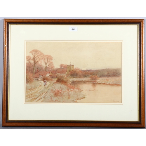 440 - H English, rural village scene, watercolour, circa 1900, 29cm x 44cm, framed