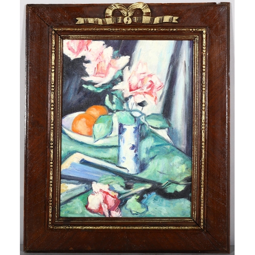 446 - Contemporary colourist style still life, oil on canvas laid on board, 40cm x 29cm, framed