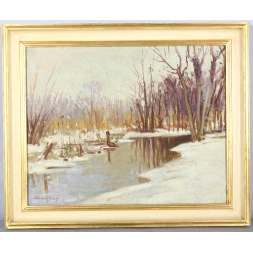 447 - **Withdrawn** - Circle of or attributed to Edward Seago, snow scape study, oil on board, signed, 40c... 