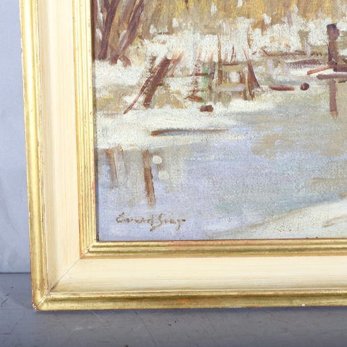 447 - **Withdrawn** - Circle of or attributed to Edward Seago, snow scape study, oil on board, signed, 40c... 