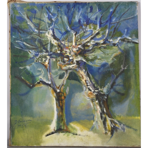 456 - David Emerson, tree study, oil on canvas, 1958, 77cm x 68cm, unframed