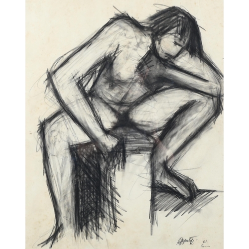 476 - Elena Gaputyte, girl from Normandy, charcoal sketch, 1961, 54cm x 42cm, framed