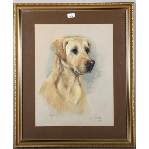 479 - Marjorie Cox, portrait of Labrador, Wilbur, 1984, crayon/pastel on paper, 53cm x 40cm, framed