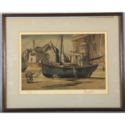 481 - Edward Bouverie Hoyton (1900 - 1988), St Ives, coloured etching, signed in pencil, no. 11/75, plate ... 