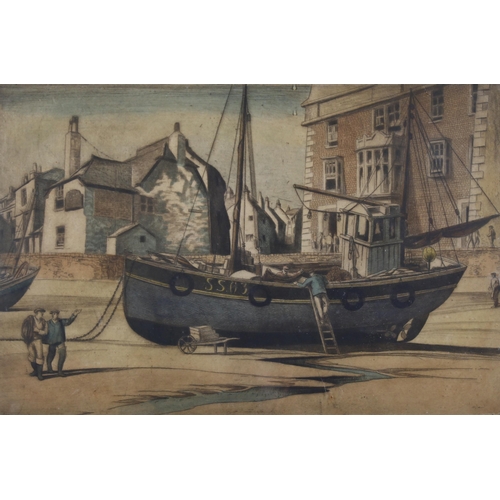 481 - Edward Bouverie Hoyton (1900 - 1988), St Ives, coloured etching, signed in pencil, no. 11/75, plate ... 