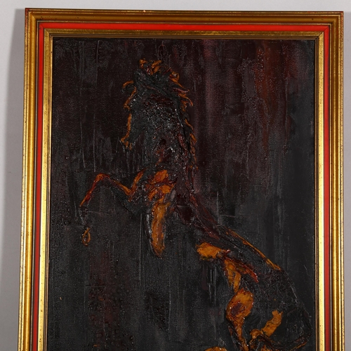 482 - Mid-20th century impasto study of a horse, oil on canvas, indistinctly signed Jean Twede?, 1966, 76c... 