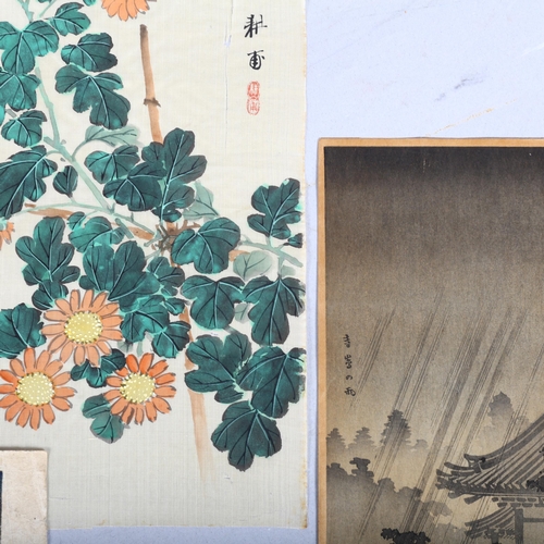 485 - 4 Japanese woodblock prints, and a Chinese watercolour on silk, blossom study (5)