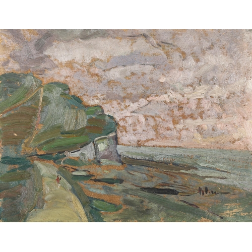 462 - Attributed to Henri Manguin, coastal scene, indistinctly signed with inscriptions verso, 27cm x 35cm... 