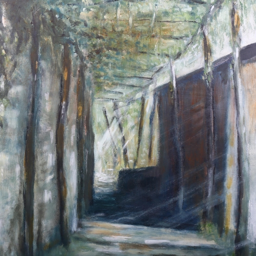 468 - A garden pergola, contemporary oil on board, unsigned, 54cm x 40cm, framed