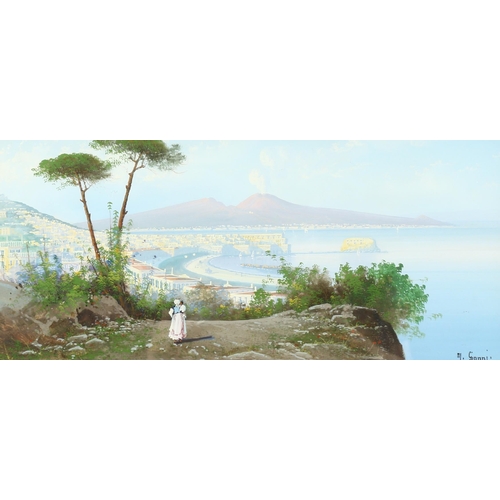 470 - Maria Gianni (1873 - 1956), view across The Bay of Naples, gouache, 19cm x 41cm, framed