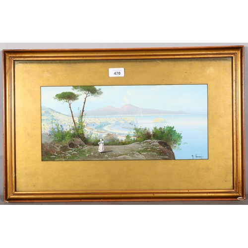 470 - Maria Gianni (1873 - 1956), view across The Bay of Naples, gouache, 19cm x 41cm, framed