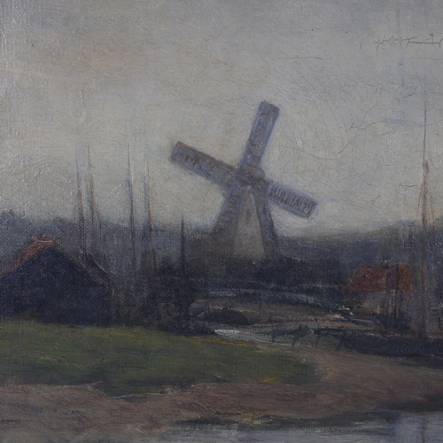 473 - The Mill at Rye, late 19th/early 20th century oil on canvas, indistinctly signed, 24cm x 44cm, frame... 