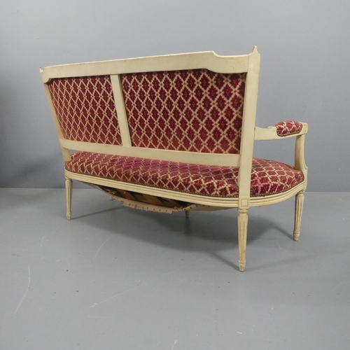 2129 - An early 20th century French painted wood and upholstered settee (for re-upholstery).