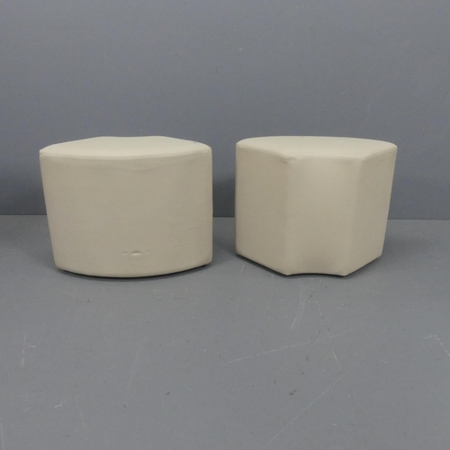 2166 - A pair of contemporary cream faux-leather upholstered stool. Width 60cm, height 46cm, depth 30cm.