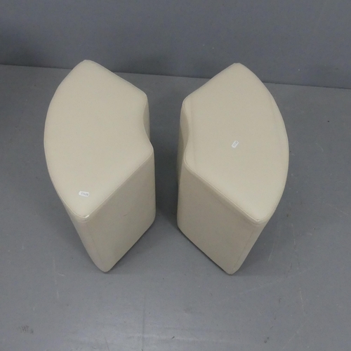 2166 - A pair of contemporary cream faux-leather upholstered stool. Width 60cm, height 46cm, depth 30cm.