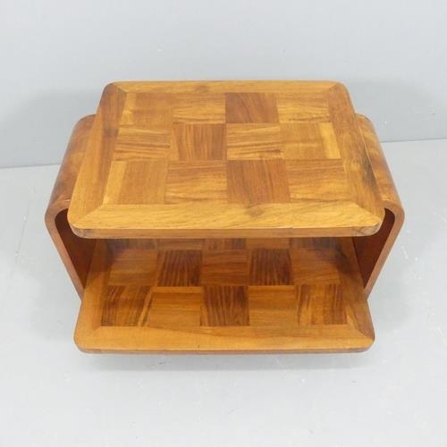 2170 - A 1930s French Art Deco two-tier coffee table with geometric parquetry surfaces. Length 76cm, height... 