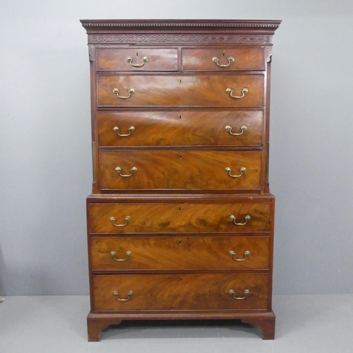 2175 - A George III mahogany chest-on-chest of two short and six long drawers, with carved decoration and b... 