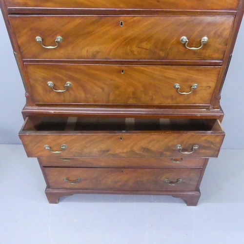 2175 - A George III mahogany chest-on-chest of two short and six long drawers, with carved decoration and b... 