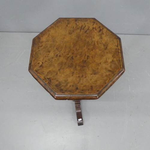 2184 - A 19th century burr-walnut veneered octagonal wine table, on mahogany bobbin turned central column w... 