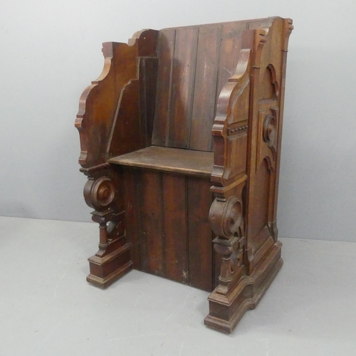 2200 - An antique panelled pine church seat. Overall width 83cm, height 126cm, depth 67cm, seat width 59cm,... 