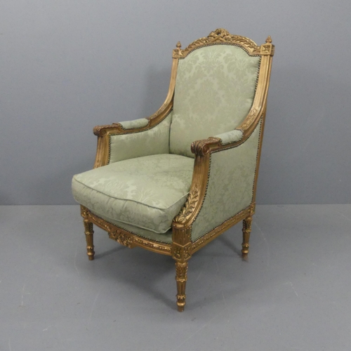 2202 - A French Empire style gilt painted and upholstered throne lounge chair.