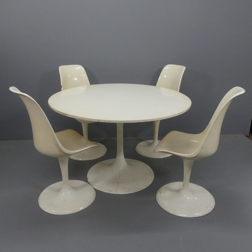 2024 - A mid-century Arkana design tulip dining table of enamelled metal, with four matching moulded fibreg... 