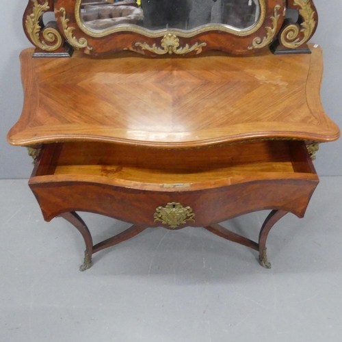 2026 - An antique French kingwood Louis XV style serpentine fronted dressing table, with raised mirrored ba... 