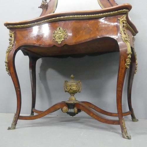 2026 - An antique French kingwood Louis XV style serpentine fronted dressing table, with raised mirrored ba... 