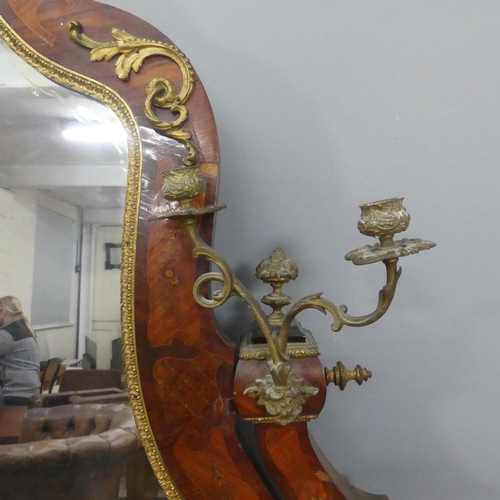 2026 - An antique French kingwood Louis XV style serpentine fronted dressing table, with raised mirrored ba... 