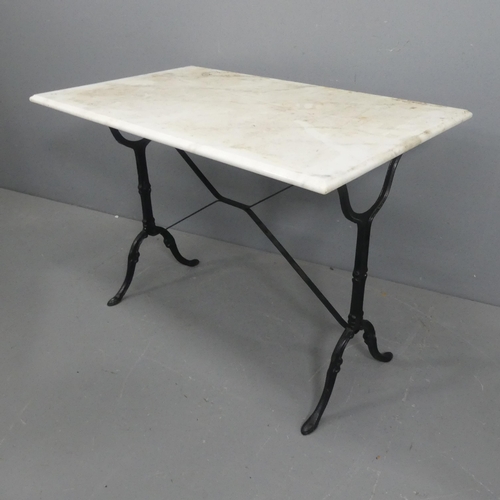 2039 - A French rectangular marble topped table on painted cast-iron base. Length 101cm, height 71cm, width... 