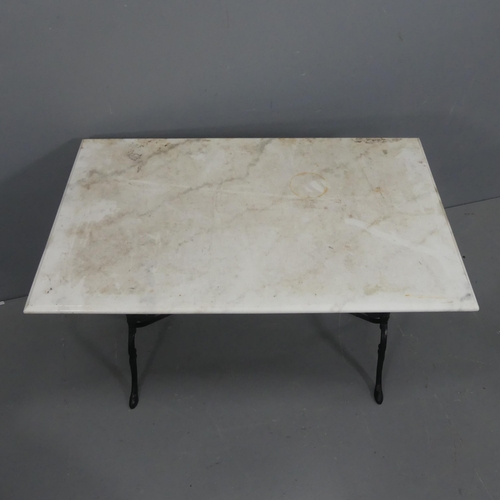 2039 - A French rectangular marble topped table on painted cast-iron base. Length 101cm, height 71cm, width... 